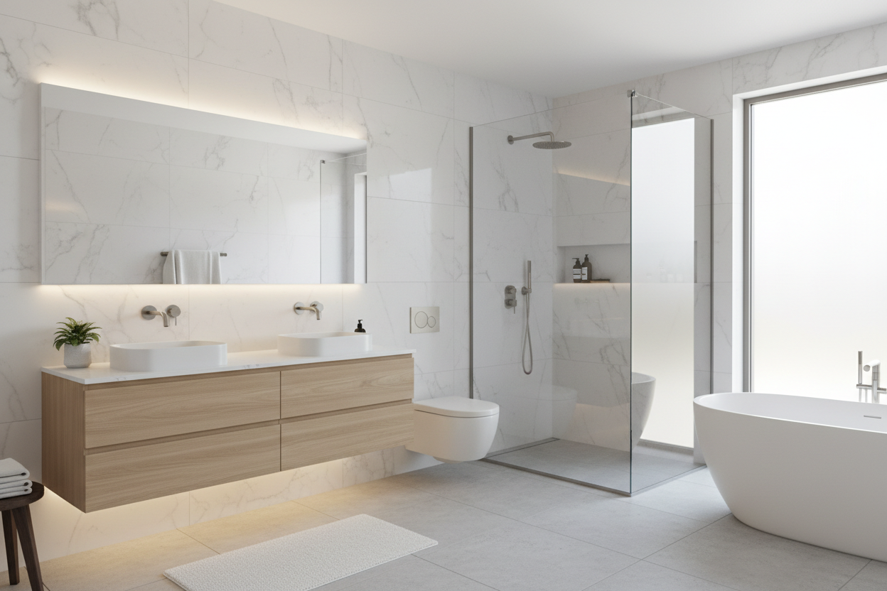 Baño con diseño limpio