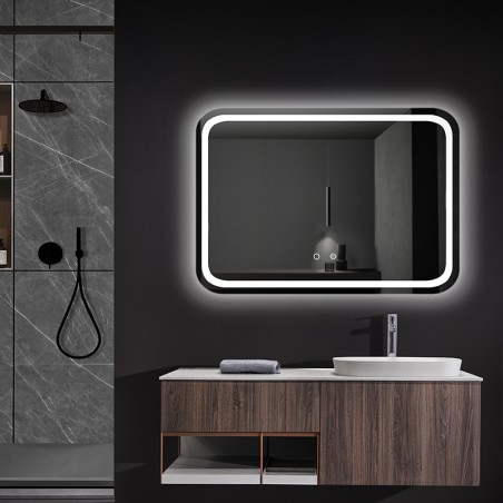 Espejo led baño cuadrado con canto redondeado retroiluminado OMEGA - CRISTALED