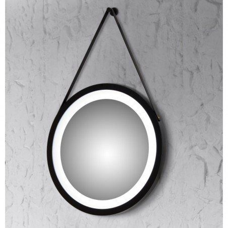Espejo led redondo con marco de madera  negro baño luz