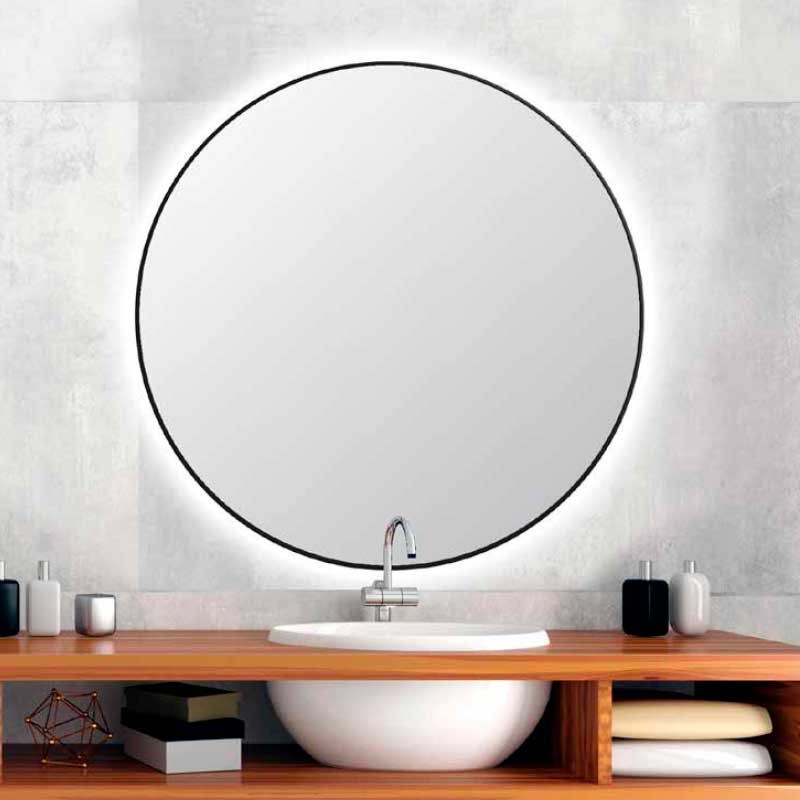 Espejo led redondo retroiluminado Mamba con marco negro