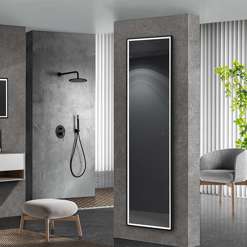 Espejo de baño luz led con tira marco aluminio negro mate cuadradado Adhara  - Espejo Baño