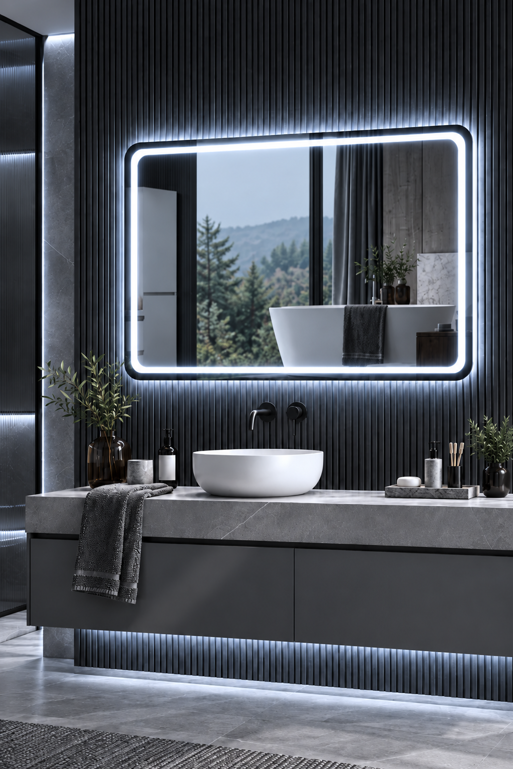 Espejo de baño y vestidor con luz LED rectangular retroiluminado · Modelo AUSTRIA
