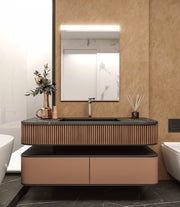 Espejo de baño con luz LED frontal rectangular a medida · Modelo AURALIS