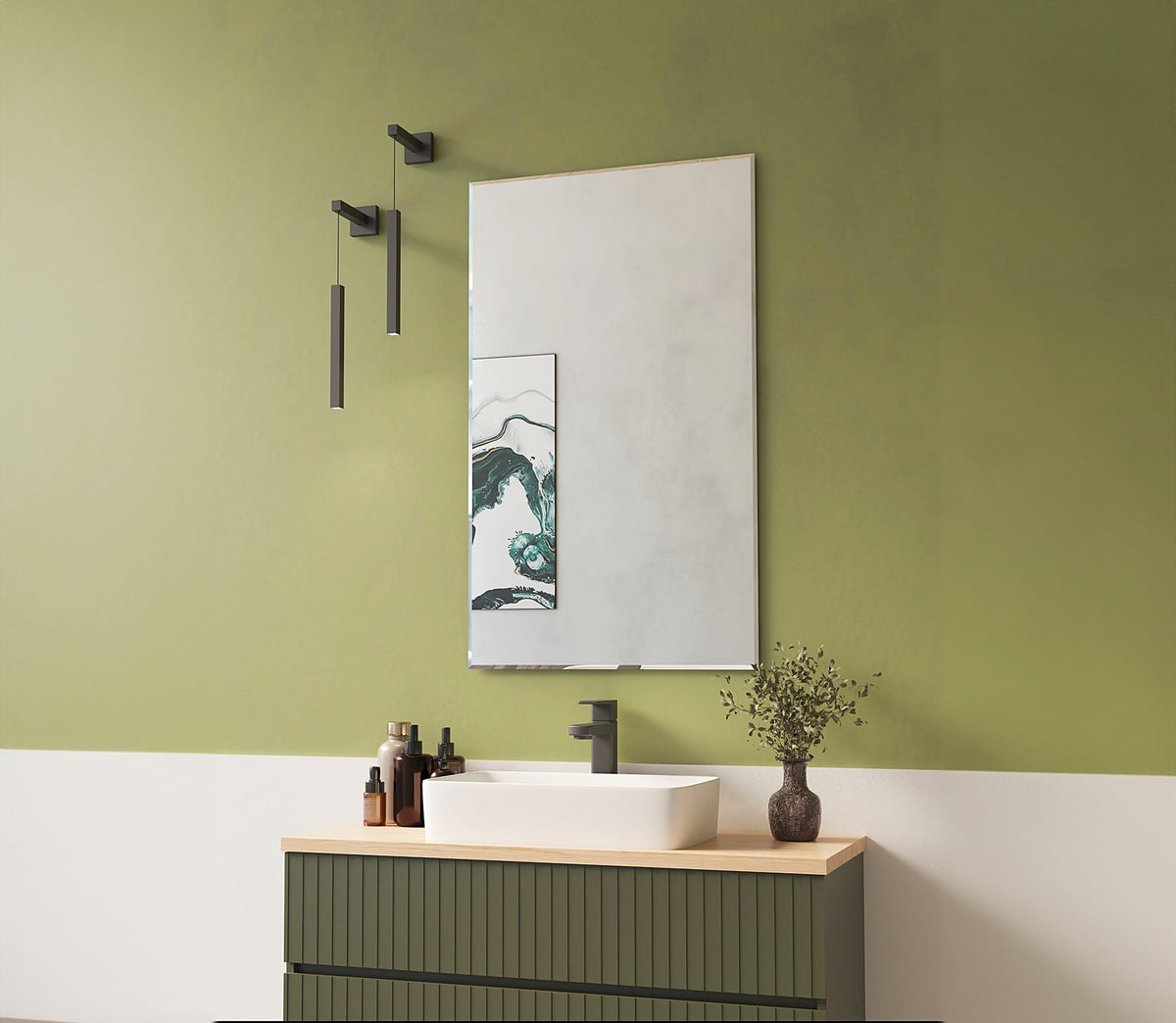 Espejo de baño con luz LED rectangular a medida · Modelo BISEL