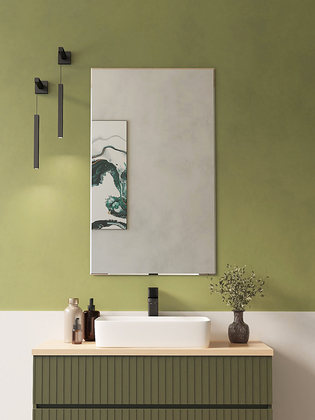 Espejo de baño con luz LED rectangular a medida · Modelo BISEL