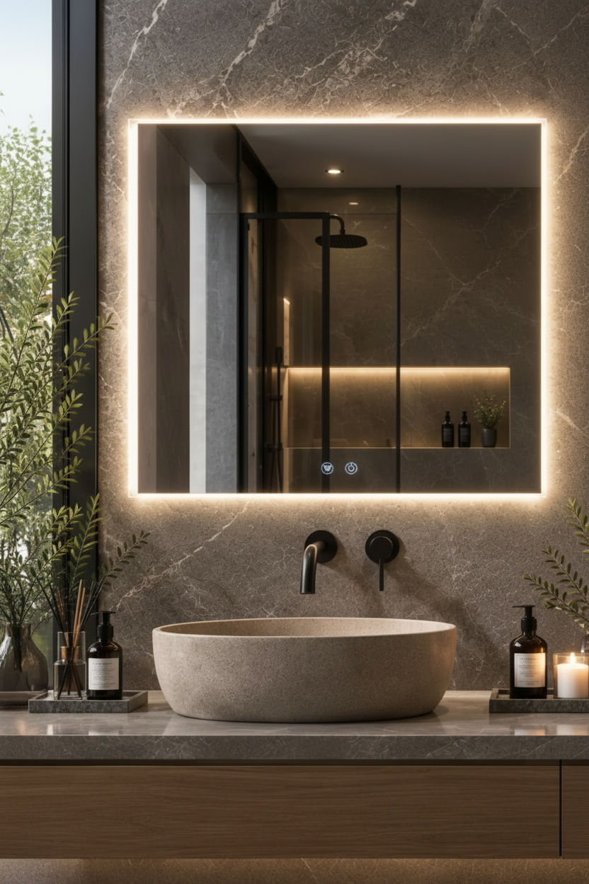 Espejo de baño con luz LED rectangular entrega 24-72h · Modelo Bidens EXPRESS