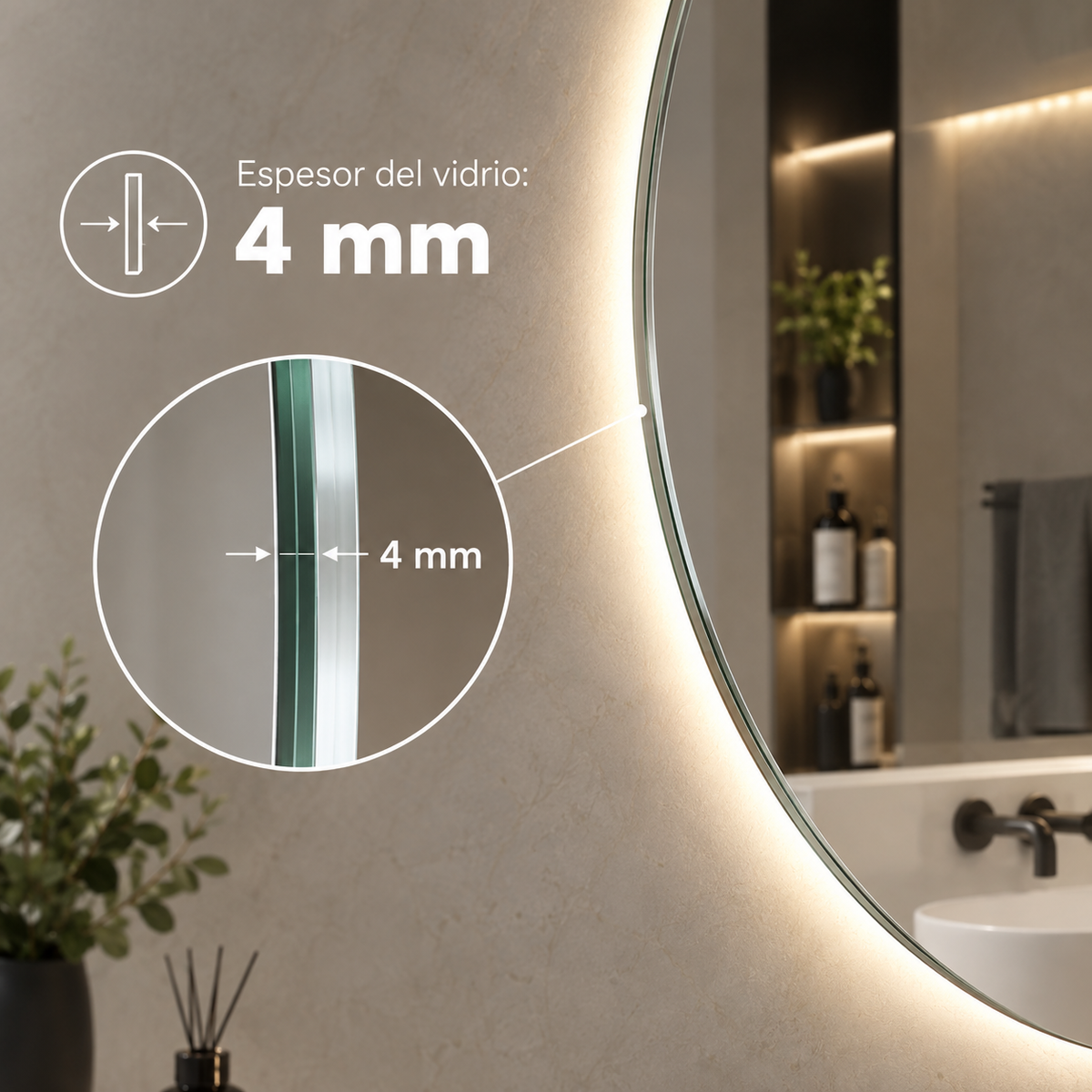 Espejo de Baño con Luz LED Redondo Retroiluminado · Doble Touch (Luz Bi-LED + Antivaho) · LUNIX EXPRESS · Entrega 24-72h