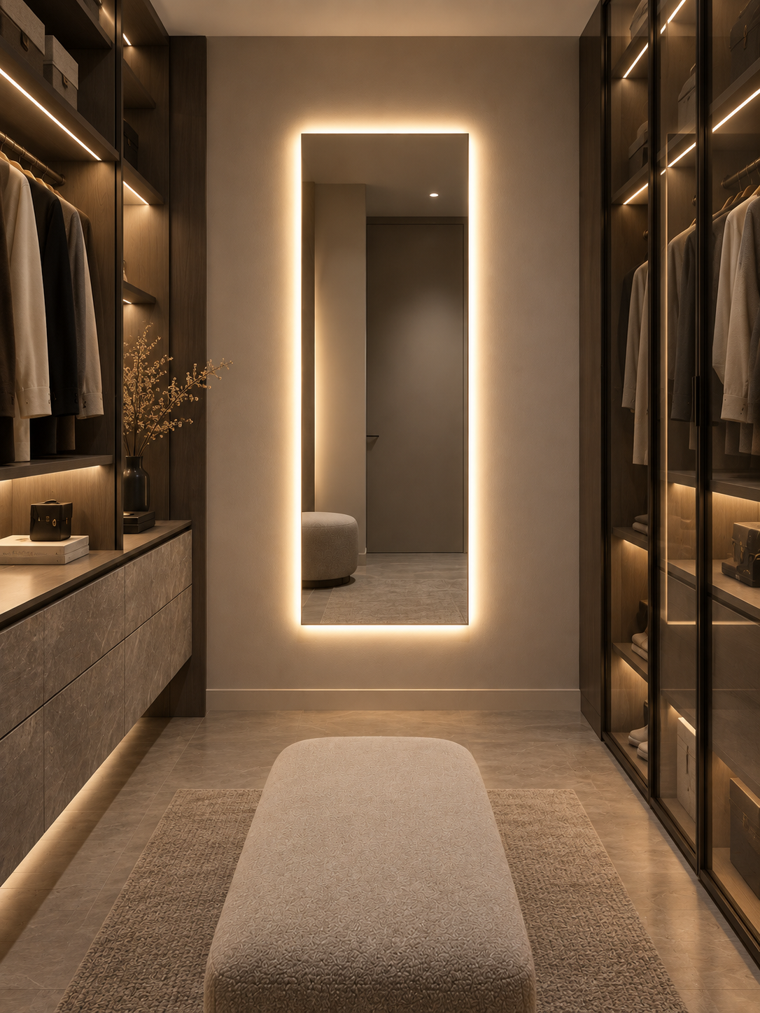 Espejo de vestidor con luz LED rectangular a medida retroiluminado · Modelo BIDENS VESTIDOR