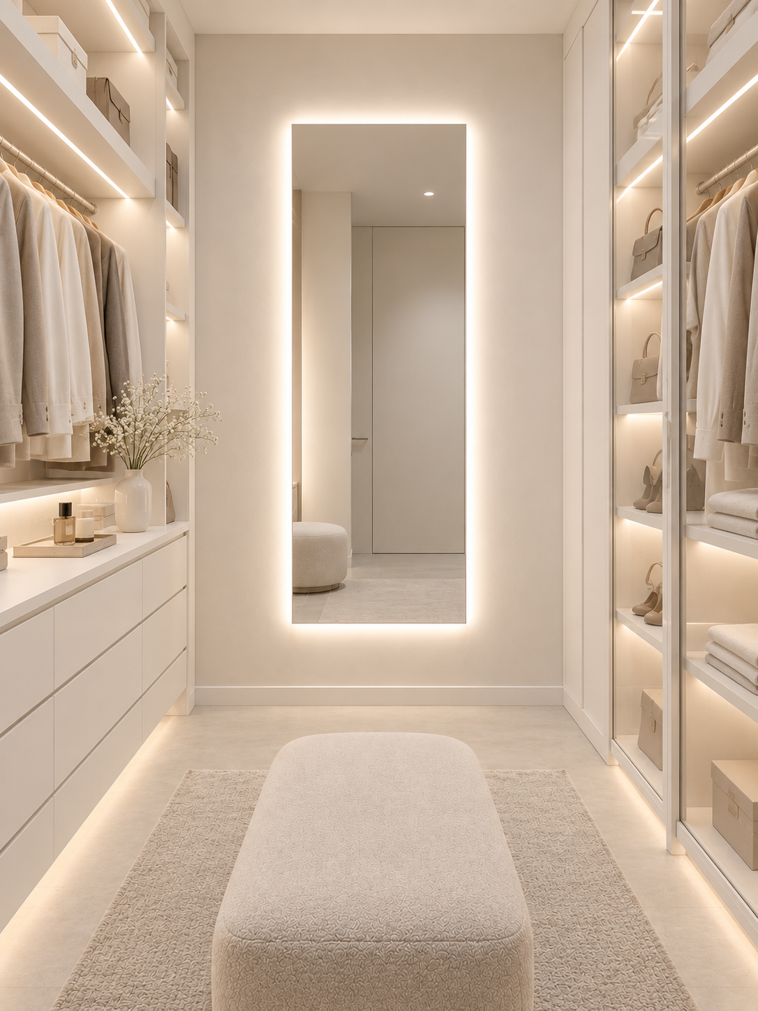 Espejo de vestidor con luz LED rectangular a medida retroiluminado · Modelo BIDENS VESTIDOR