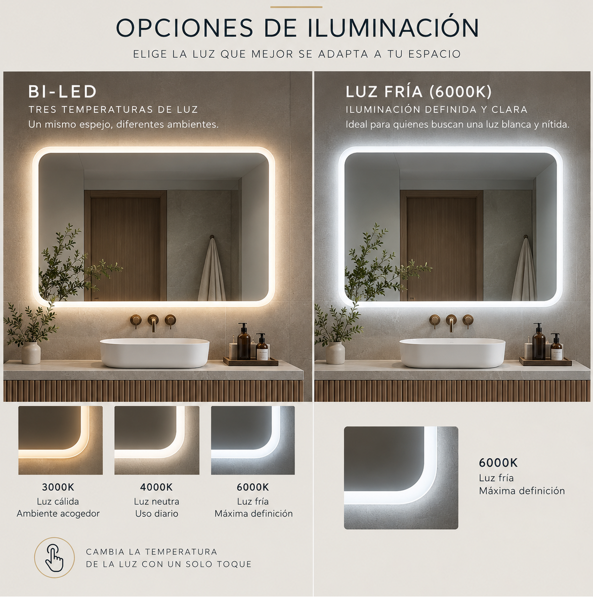 Espejo de baño y vestidor con luz LED rectangular retroiluminado entrega 24-72h · Modelo NUSA EXPRESS