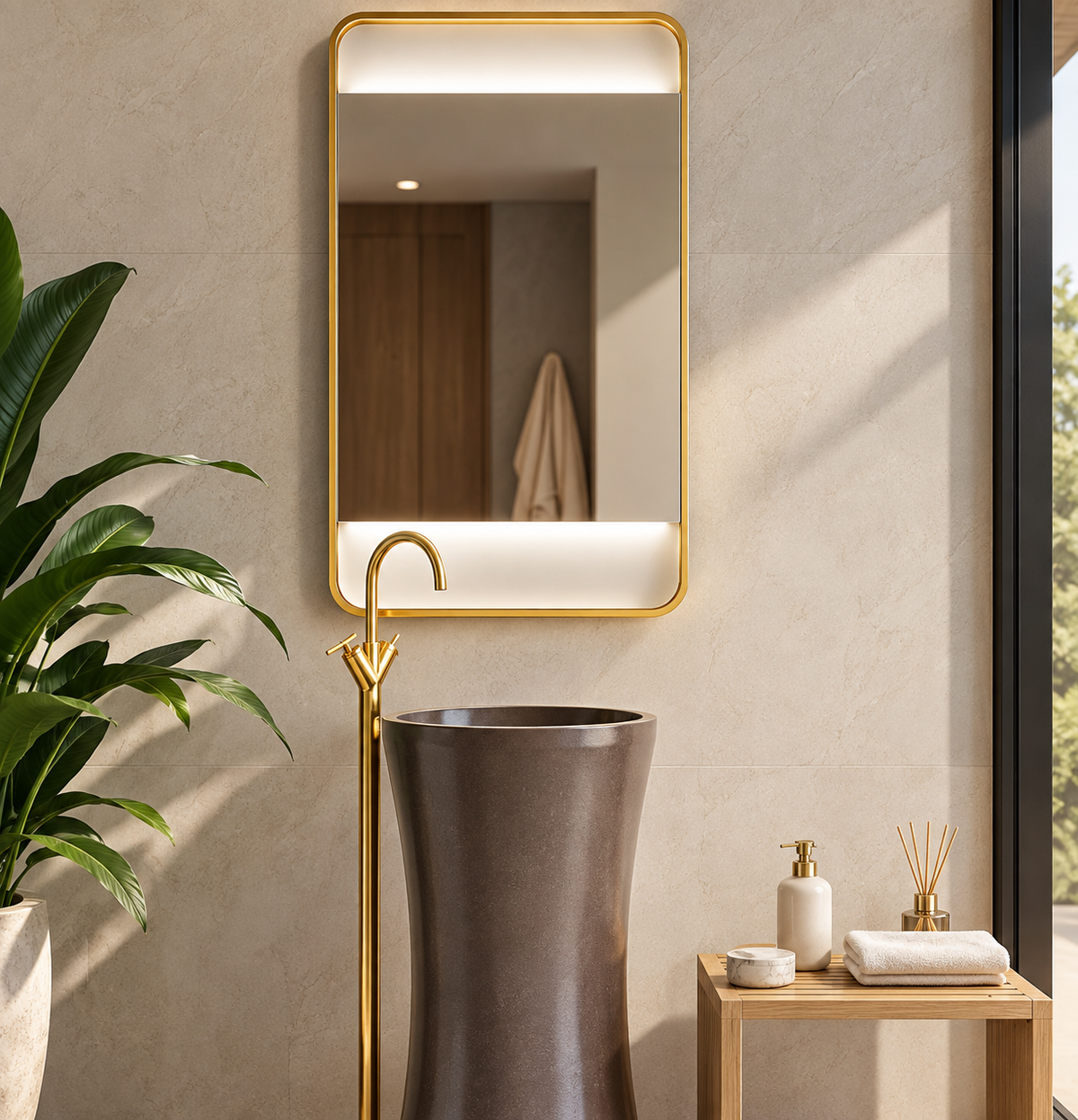 Espejo de baño y vestidor con luz LED, marco metálico y repisa · Doble Touch (Luz Bi-LED + Antivaho) · Entrega 24-72h · Modelo Aira EXPRESS