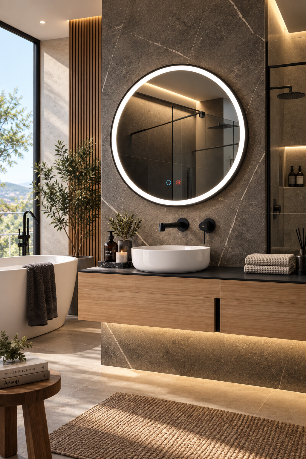 Espejo de baño con luz LED frontal redondo · Modelo PARIS
