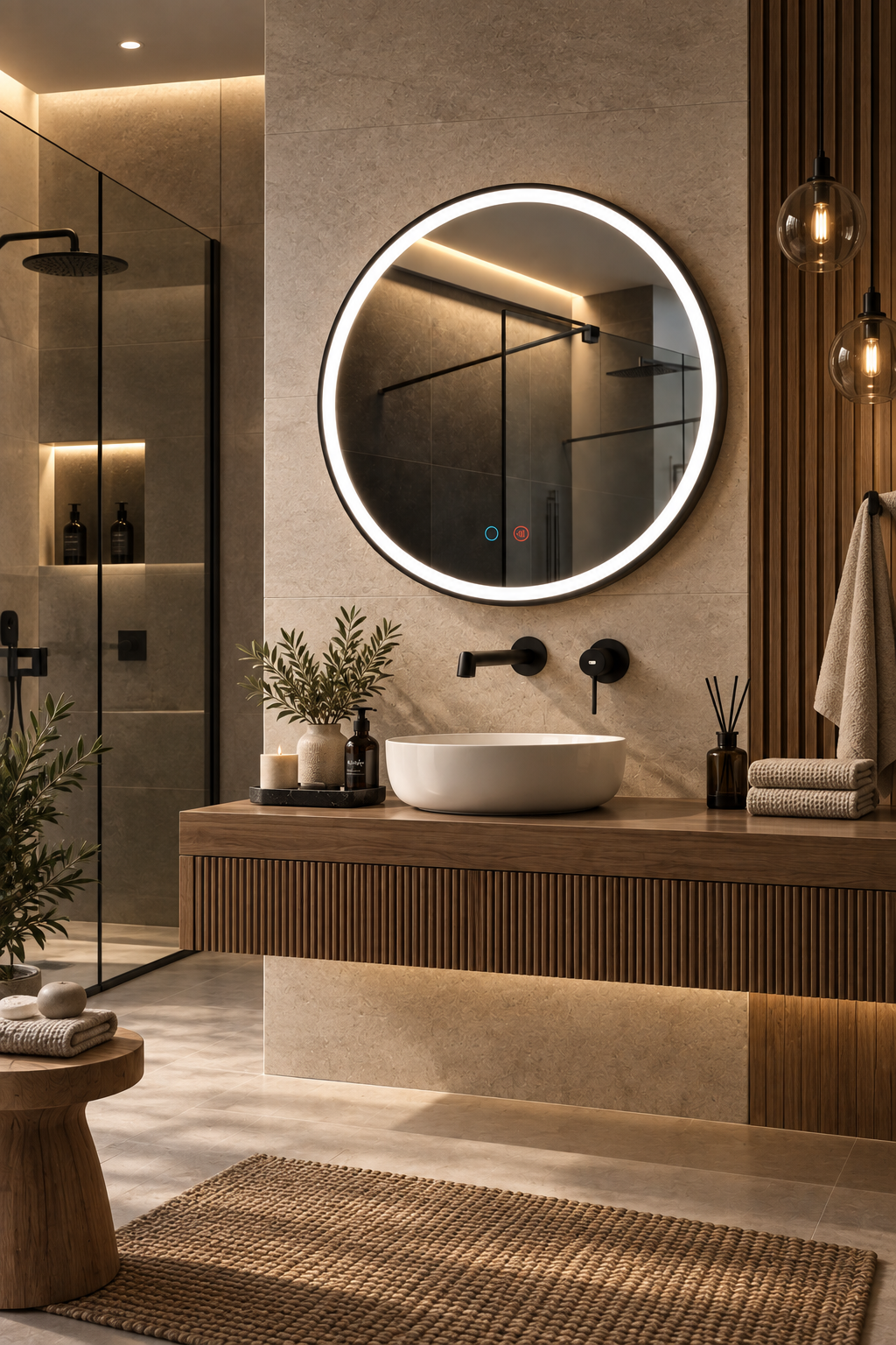 Espejo de baño con luz LED frontal redondo · Modelo PARIS