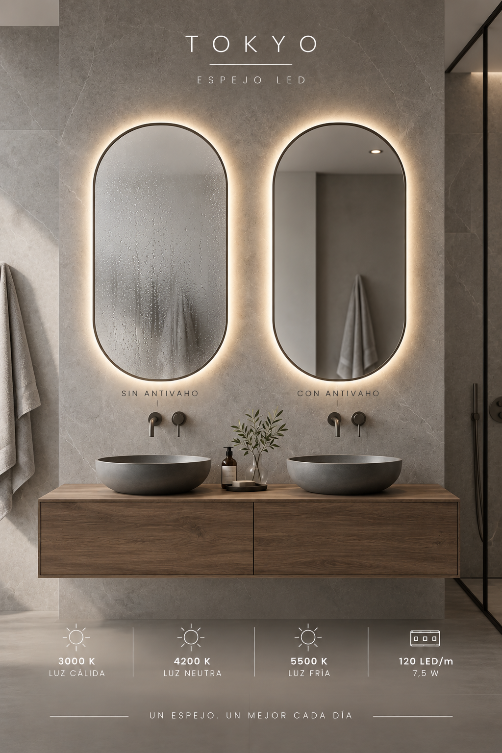 Espejo de baño con luz LED ovalado con luz en marco iluminado · Modelo CANADA