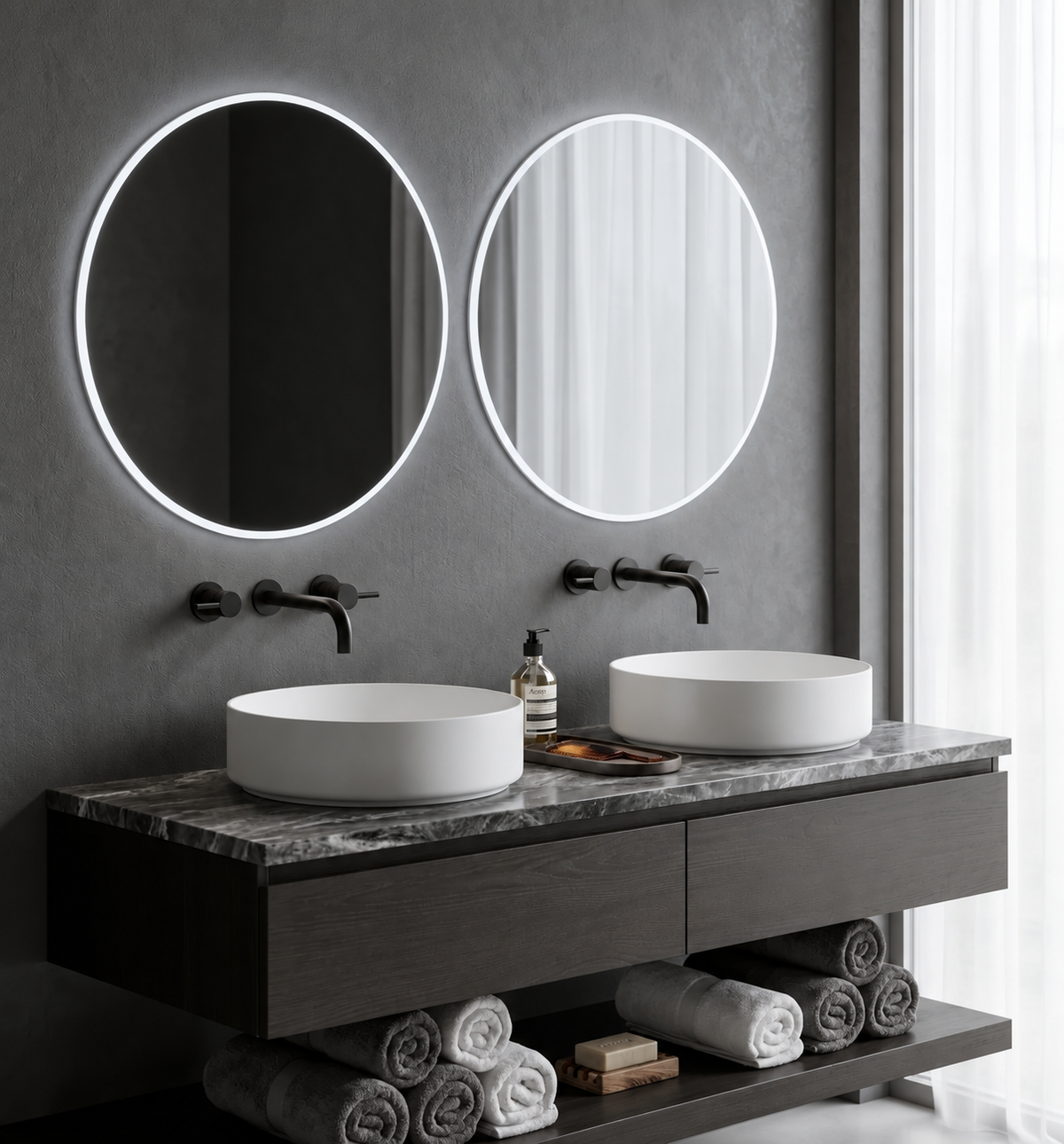 Espejo de baño redondo con luz LED 6000K · Entrega 24-72h · Modelo Clark EXPRESS