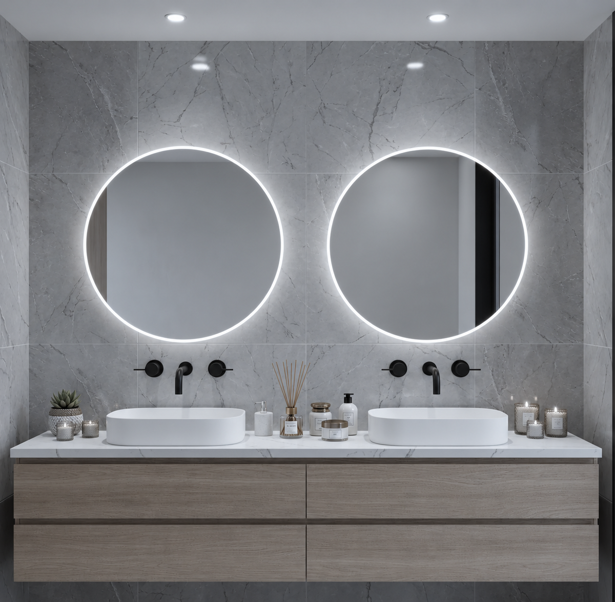 Espejo de baño redondo con luz LED 6000K · Entrega 24-72h · Modelo Clark EXPRESS