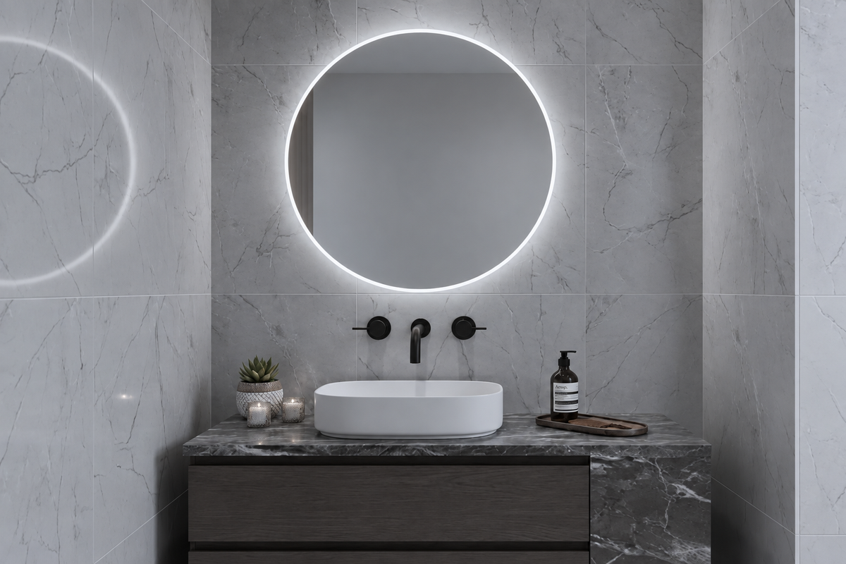 Espejo de baño redondo con luz LED 6000K · Entrega 24-72h · Modelo Clark EXPRESS