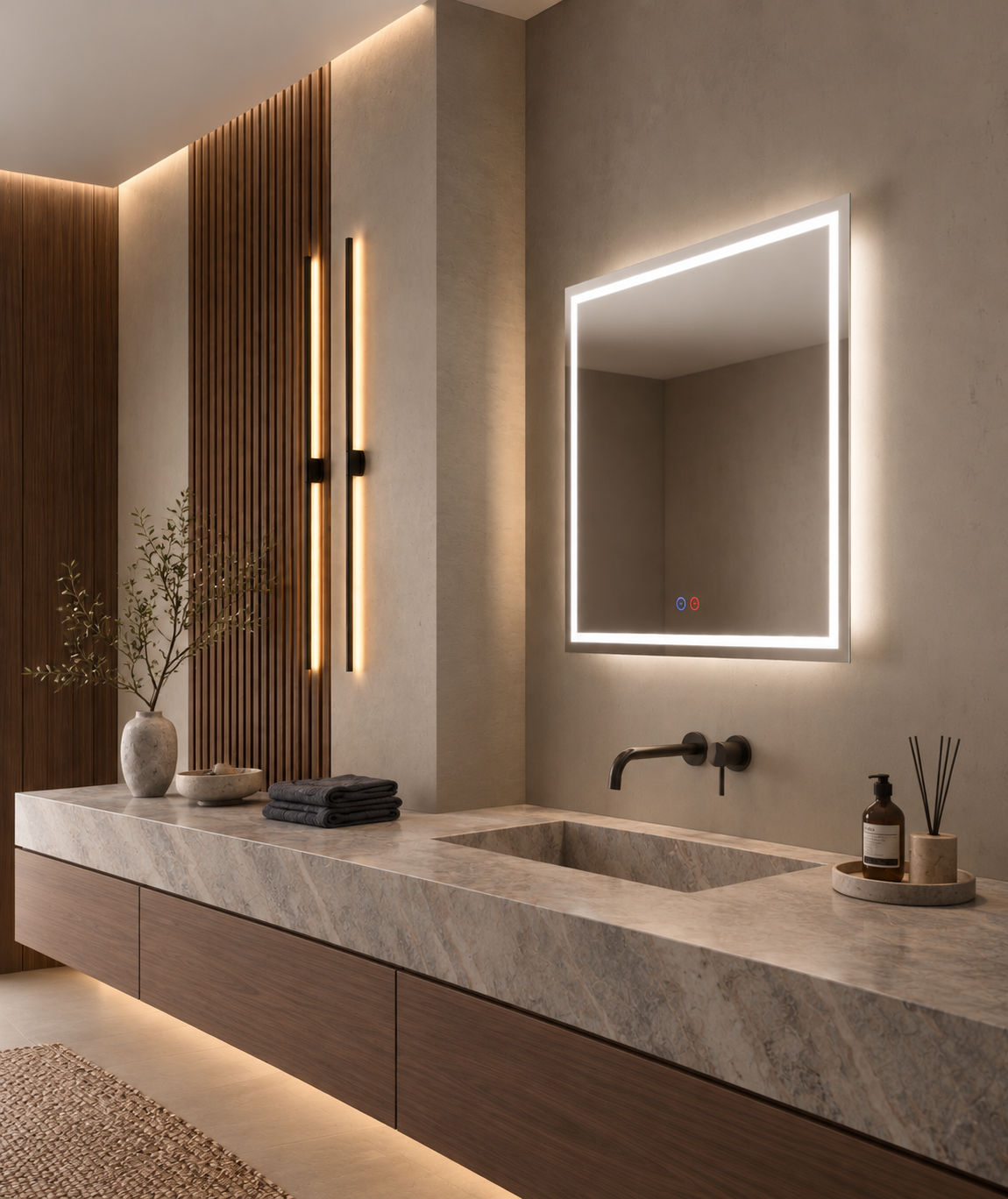 Espejo de baño con luz LED rectangular retroiluminado · Modelo HOLANDA