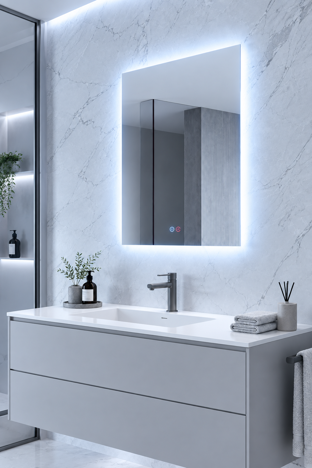 Espejo de baño con luz LED rectangular retroiluminado · Modelo ITALIA