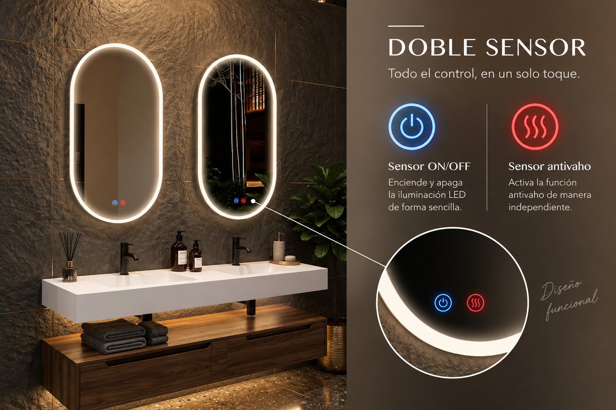 Espejo de baño con luz LED en marco iluminado · Modelo BARI