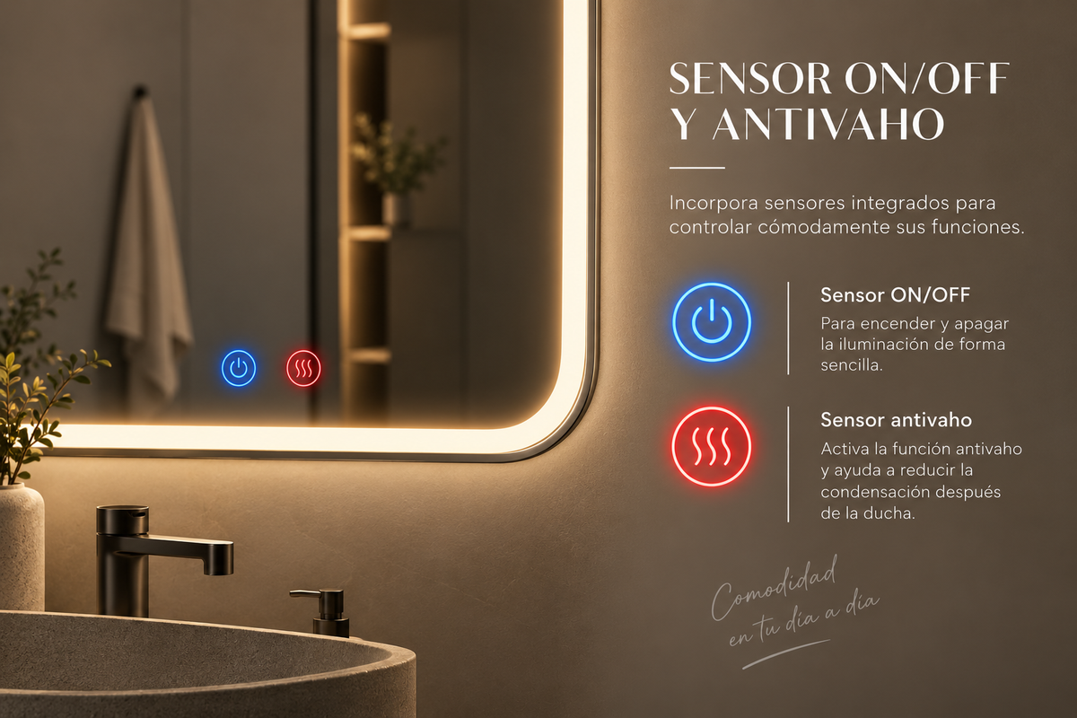 Espejo de baño con luz LED retroiluminada y perimetral · Modelo CATANIA