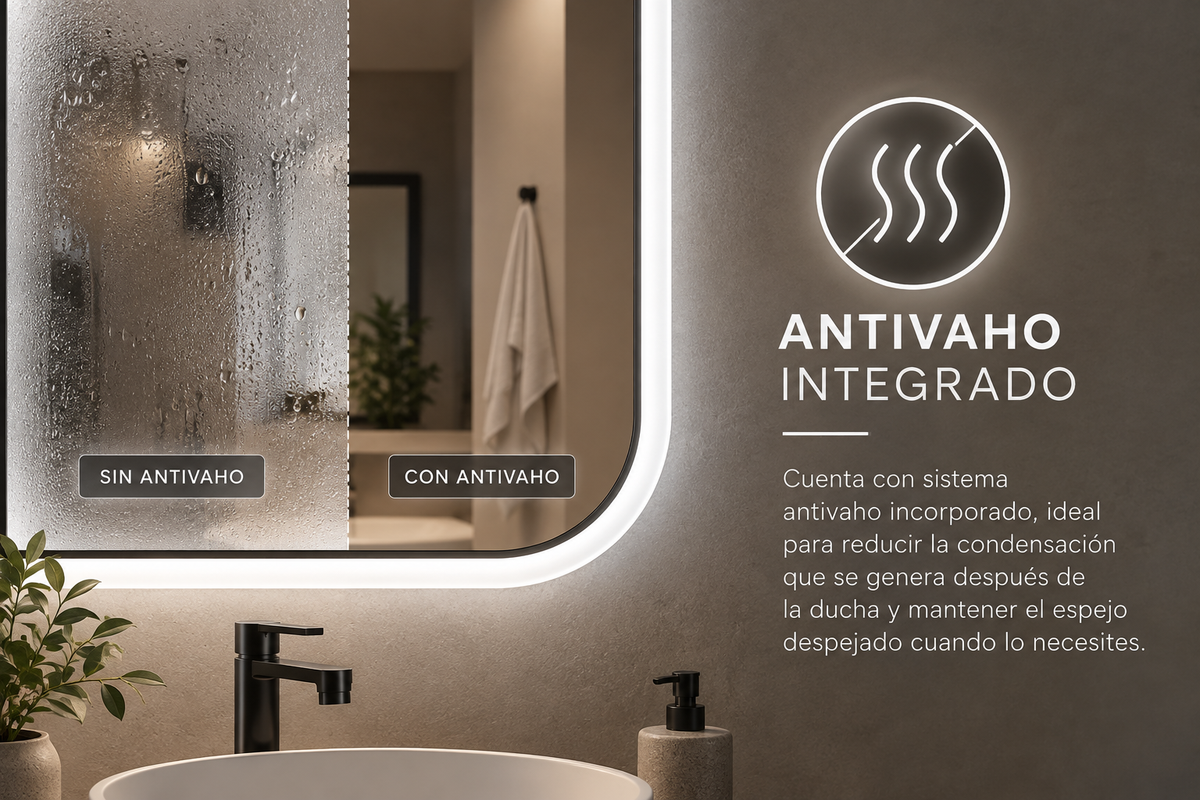 Espejo de baño con luz LED irregular retroiluminado · Modelo GALES
