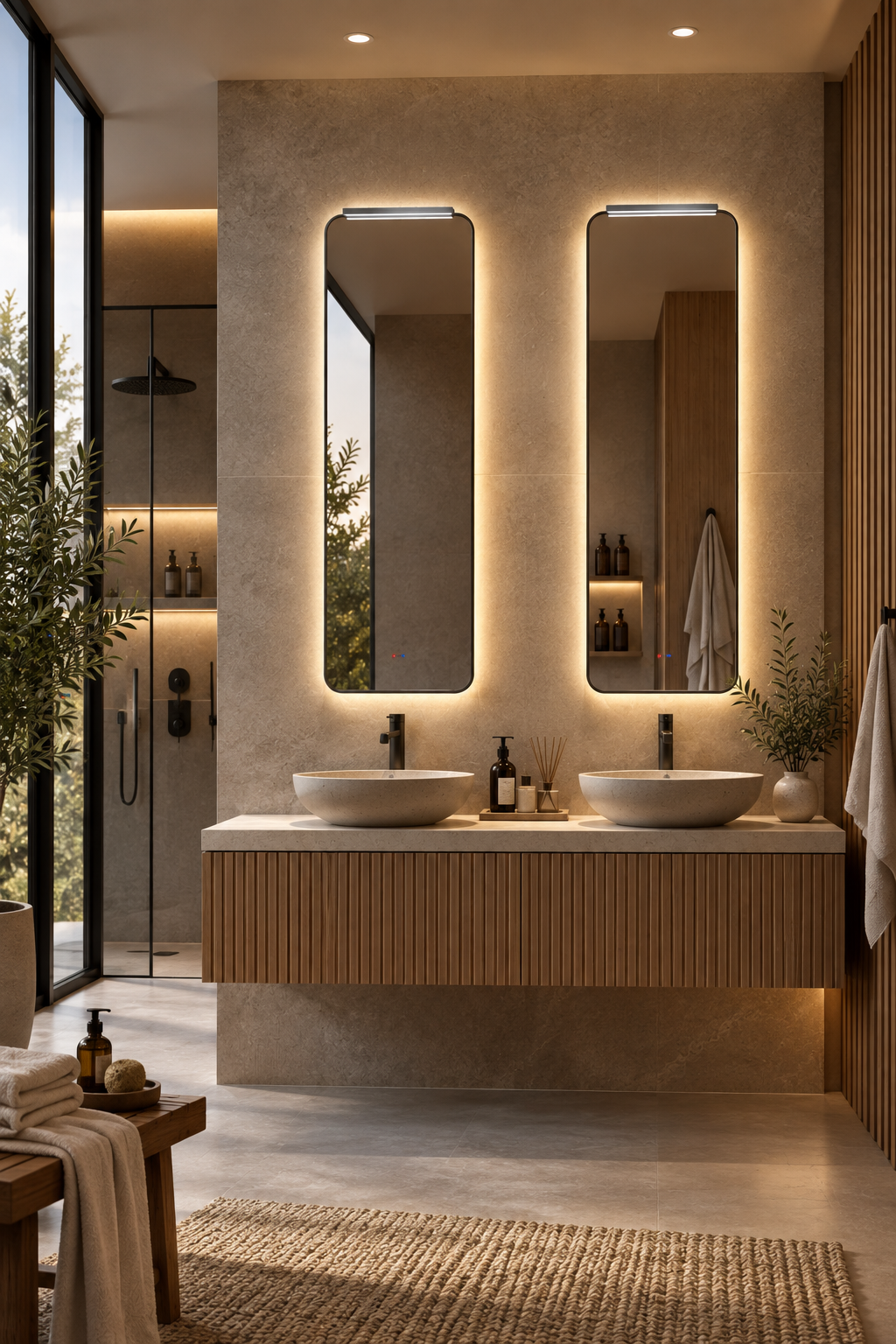 Espejo de baño con luz LED retroiluminada y superior · Modelo PALERMO