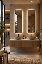 Espejo de baño con luz LED rectangular con luz retroiluminada y superior · Modelo PALERMO