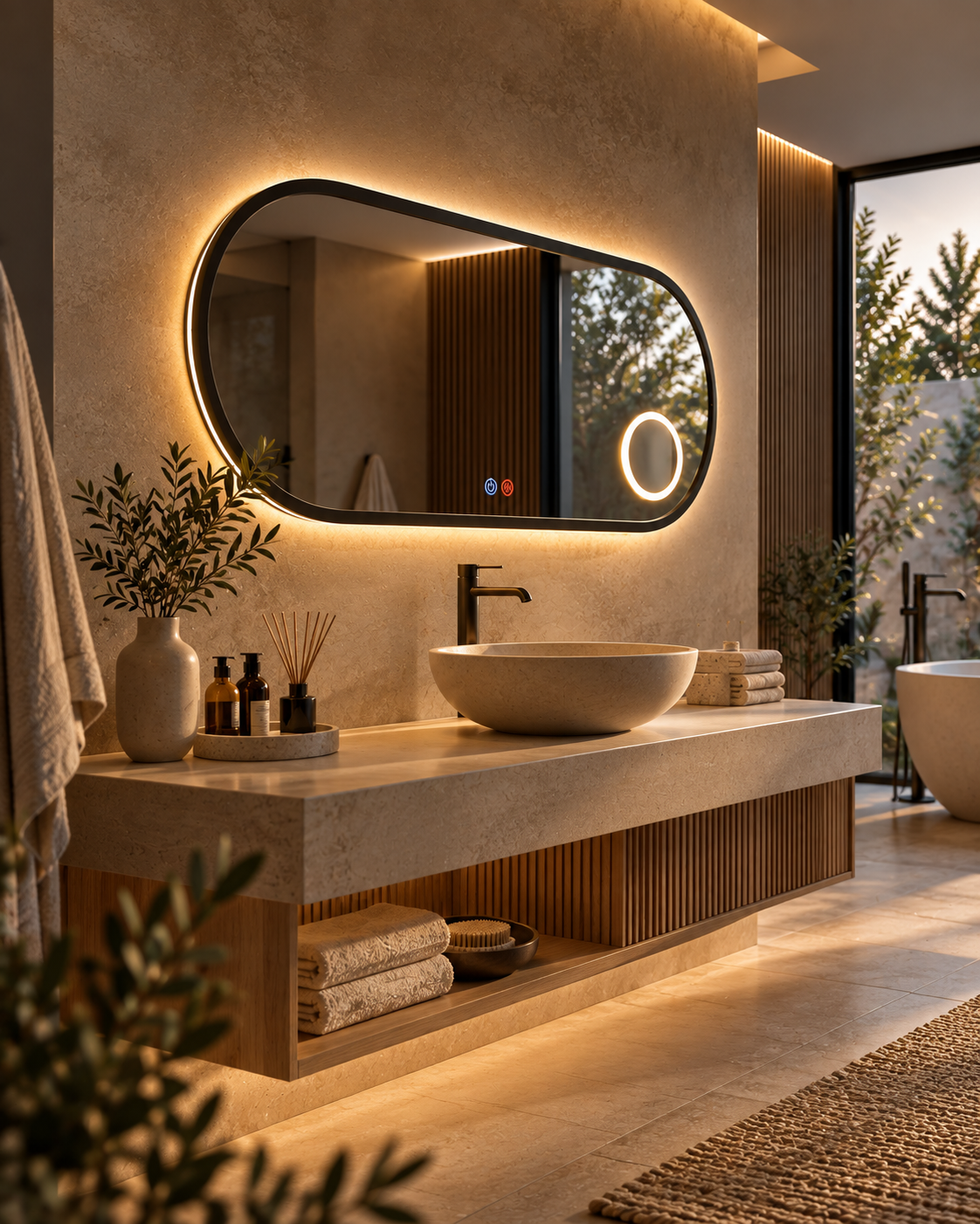 Espejo de baño ovalado con luz LED retroiluminada, modelo RIMINI