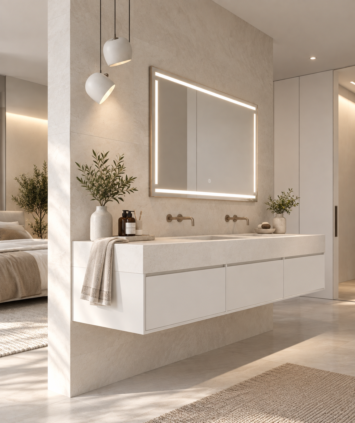 Espejo de baño con luz LED frontal rectangular · Modelo VIENA