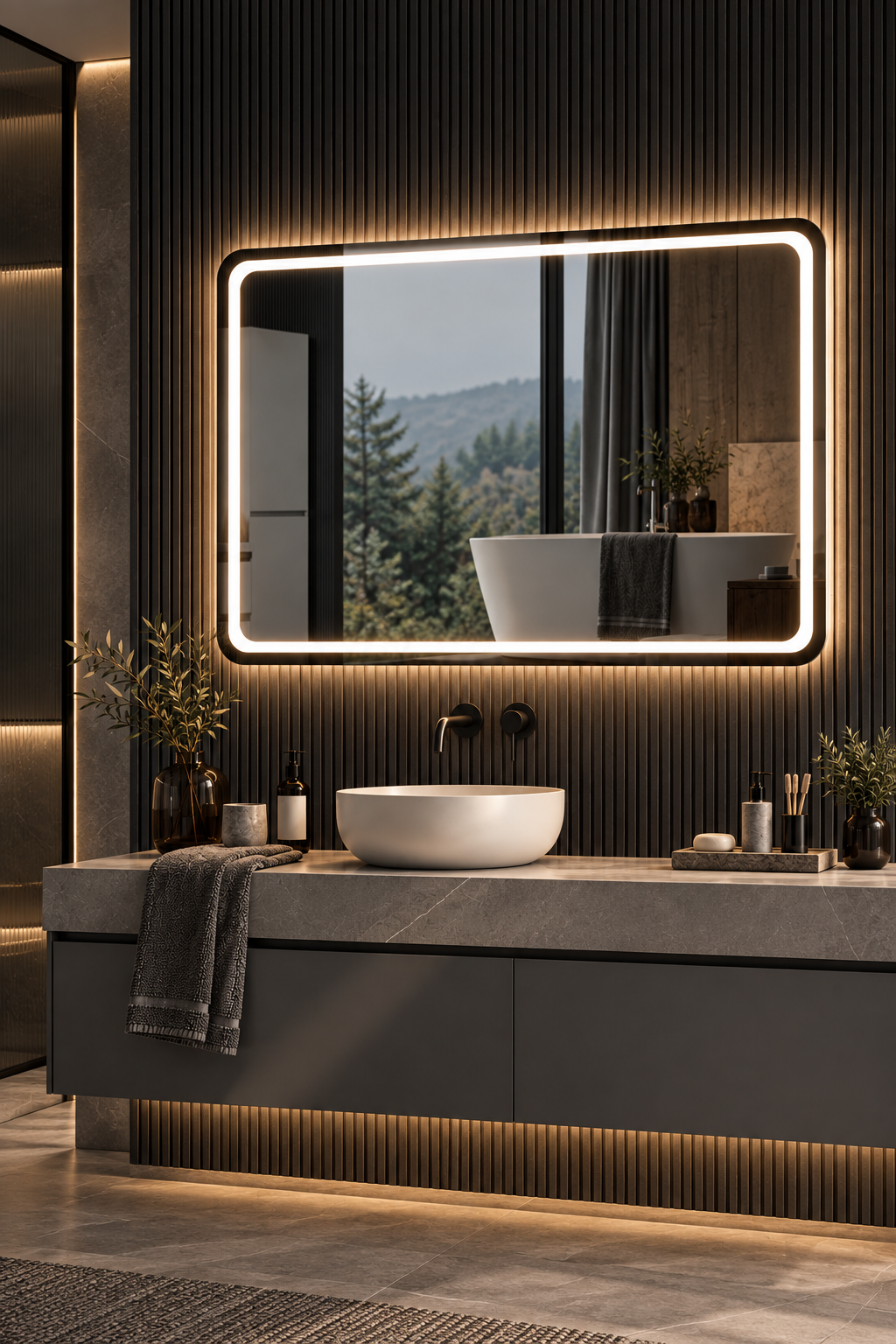 Espejo de baño y vestidor con luz LED rectangular retroiluminado · Modelo AUSTRIA