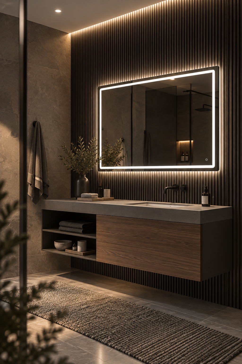 Espejo de baño y vestidor con luz LED rectangular retroiluminado · Modelo FRANCIA