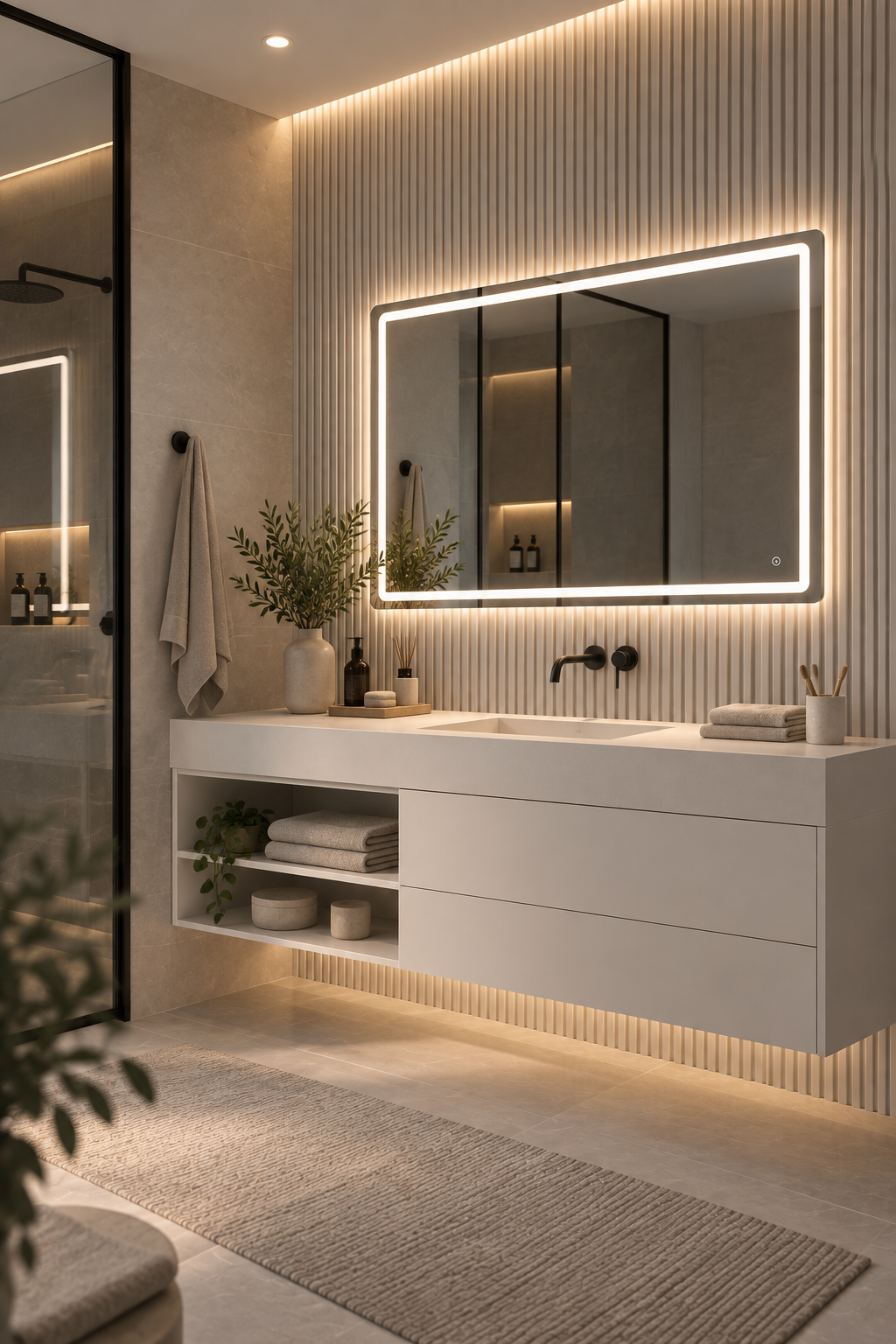 Espejo de baño y vestidor con luz LED rectangular retroiluminado · Modelo FRANCIA