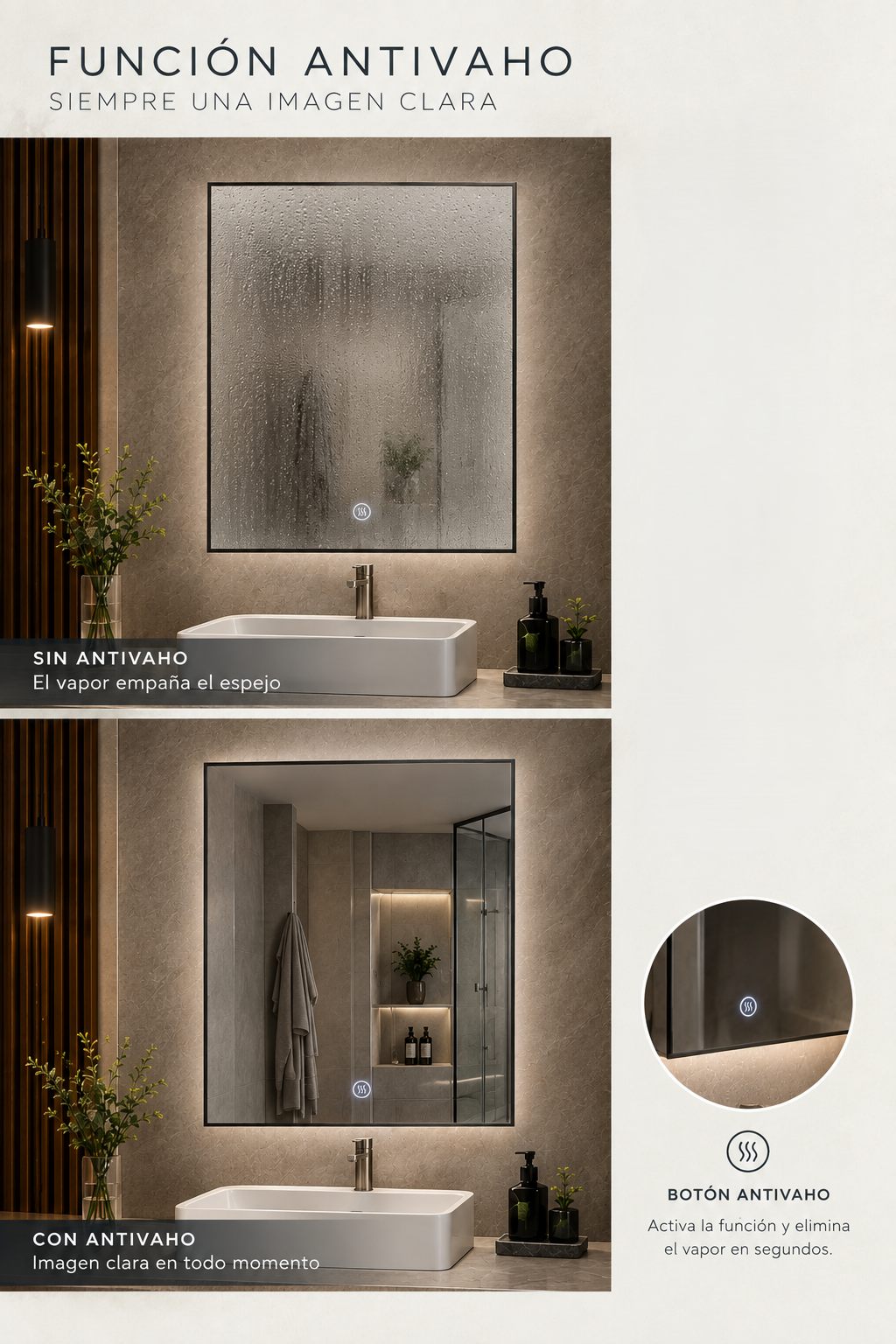 Espejo de baño con luz LED rectangular entrega 24-72h · Modelo Bidens EXPRESS