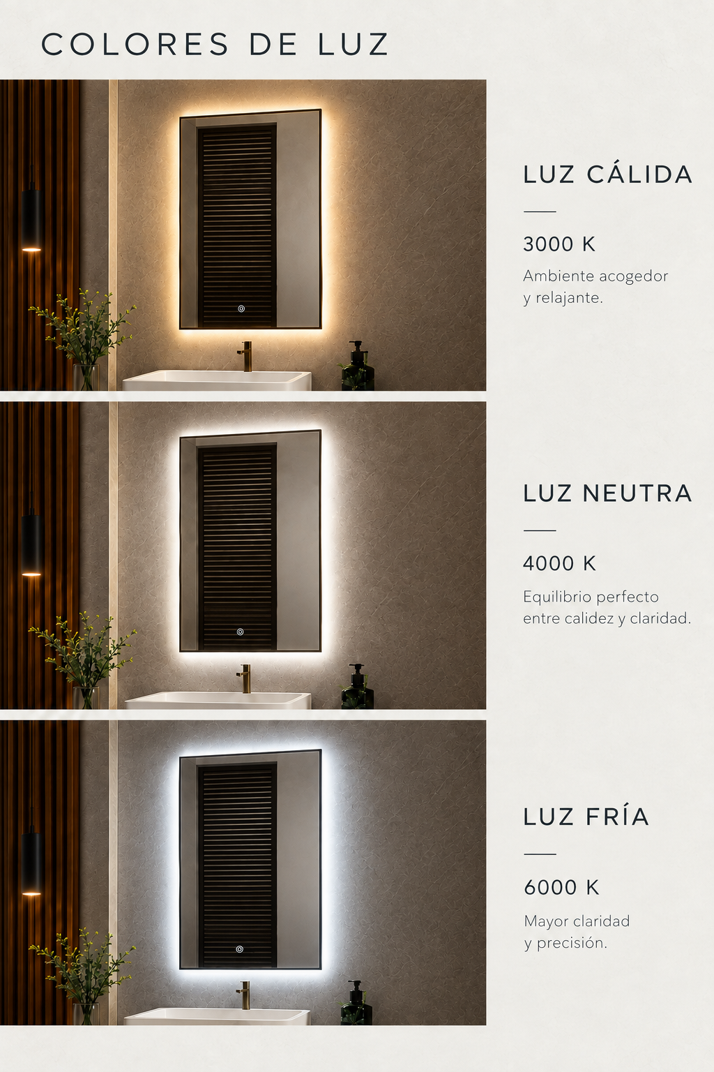 Espejo de baño con luz LED rectangular entrega 24-72h · Modelo Bidens EXPRESS