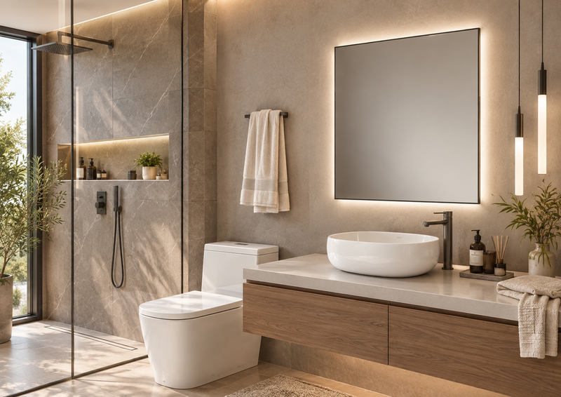 Espejo de Baño LED Rectangular Kelos EXPRESS · Bisel Trasero de 10 mm Pintado · Luz Ambiental · Negro u Oro