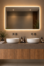 Espejo de baño con luz LED rectangular a medida retroiluminado · Modelo BIDENS