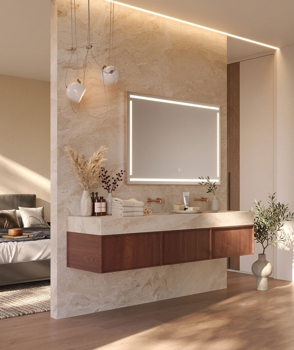 Espejo de baño rectangular con luz LED frontal, modelo VIENA