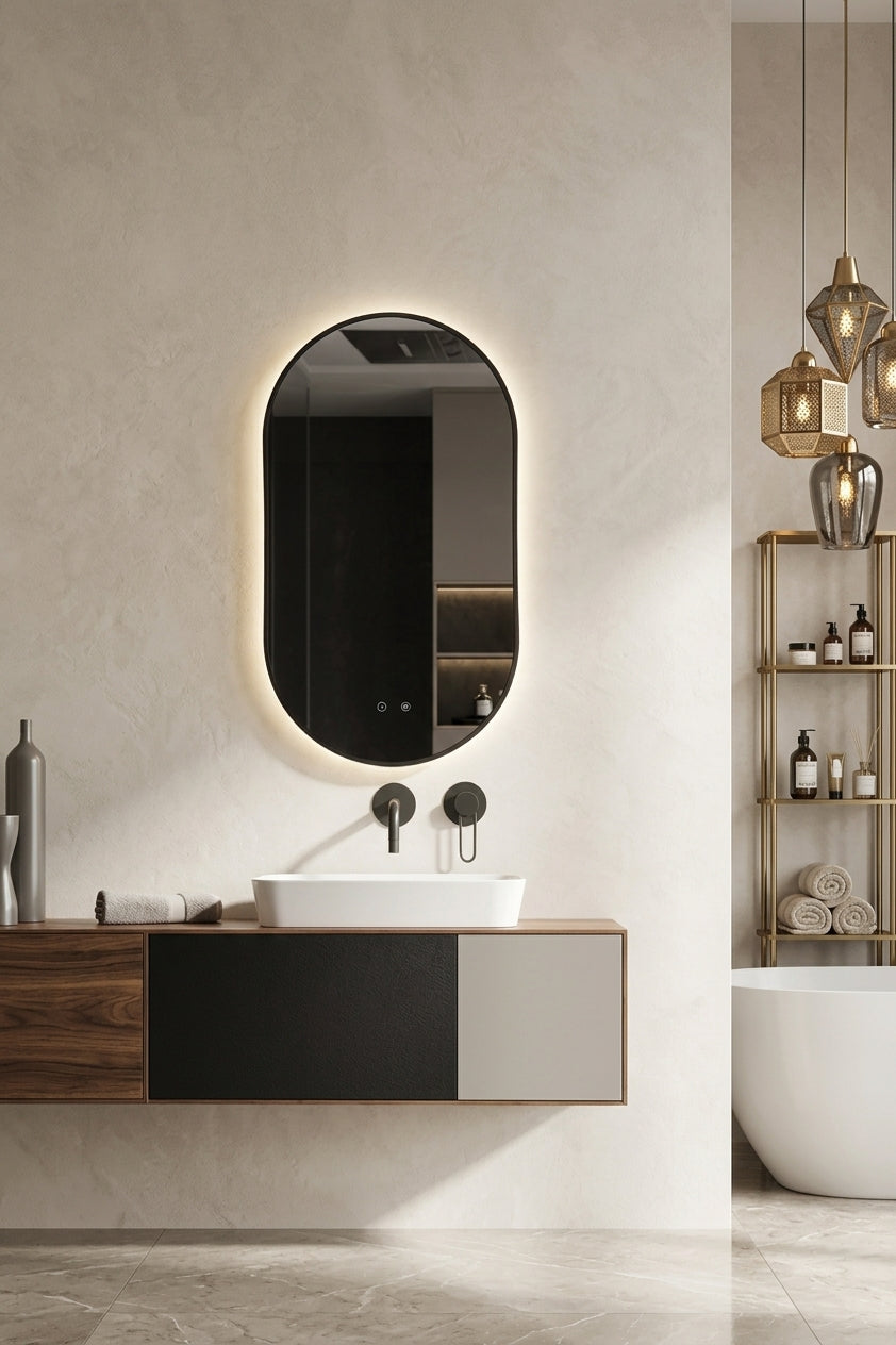 Espejo de baño con luz LED ovalado retroiluminado · Modelo TOKYO