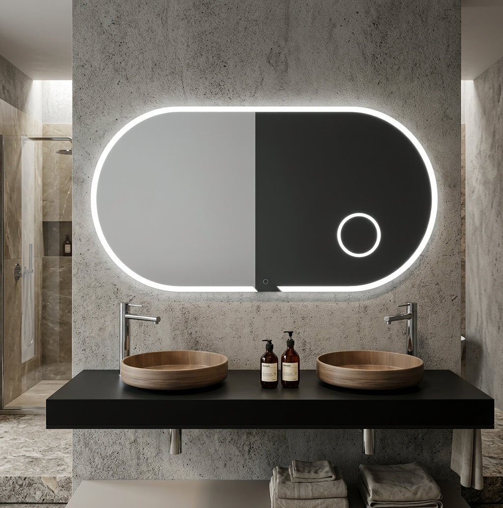 Espejo de baño con luz LED ovalado con luz en marco iluminado · Modelo INDIANA