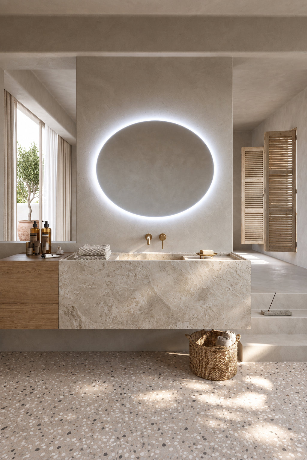 Espejo de baño con luz LED ovalado retroiluminado · Modelo OVAL