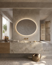 Espejo de baño con luz LED ovalado retroiluminado · Modelo OVAL