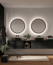 Espejo de baño con luz LED redondo con luz retroiluminada y perimetral · Modelo TORINO