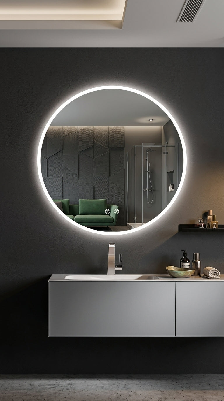 Espejo de baño con luz LED redondo retroiluminado · Modelo LONDRES