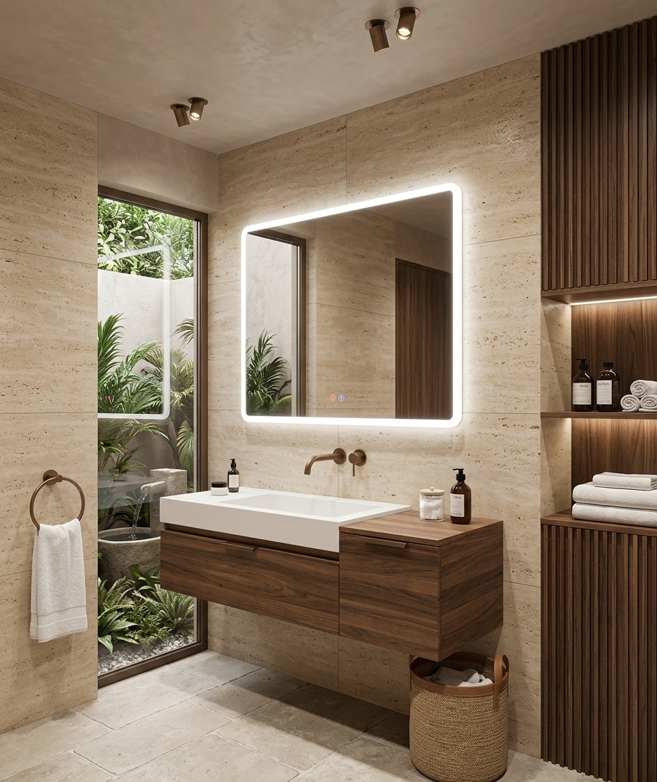 Espejo de baño con luz LED rectangular retroiluminado · Modelo PRAGA