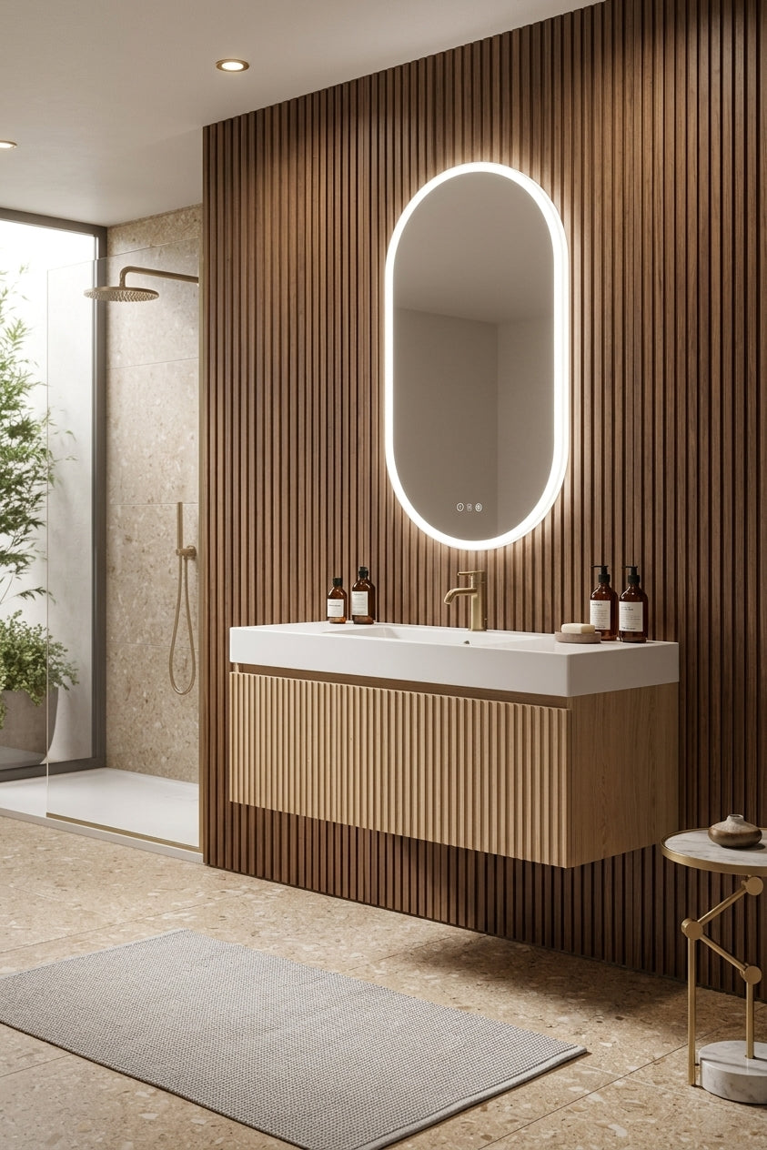 Espejo de baño con luz LED ovalado con luz en marco iluminado · Modelo CANADA