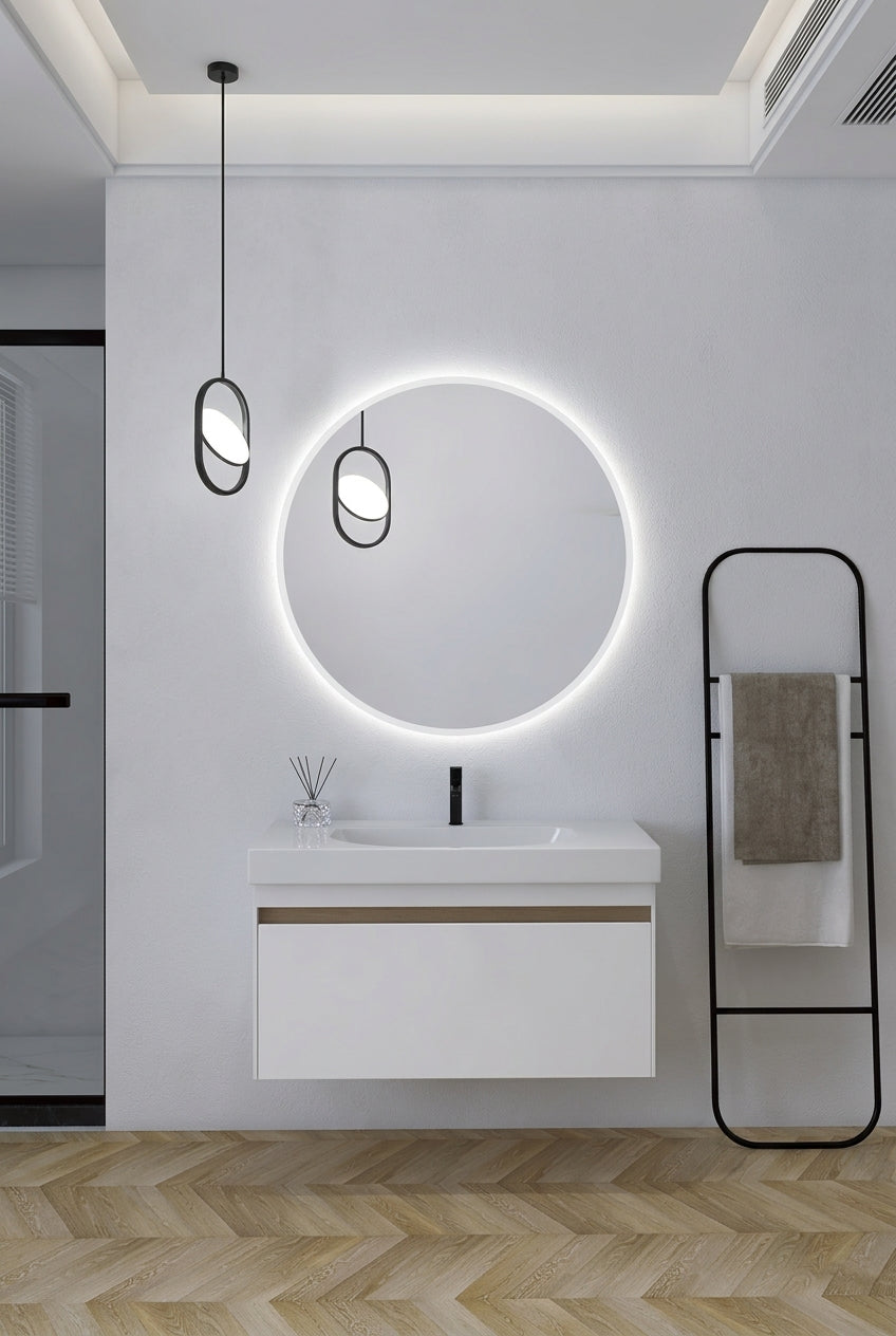 Espejo de baño con luz LED redondo retroiluminado · Modelo BÉLGICA