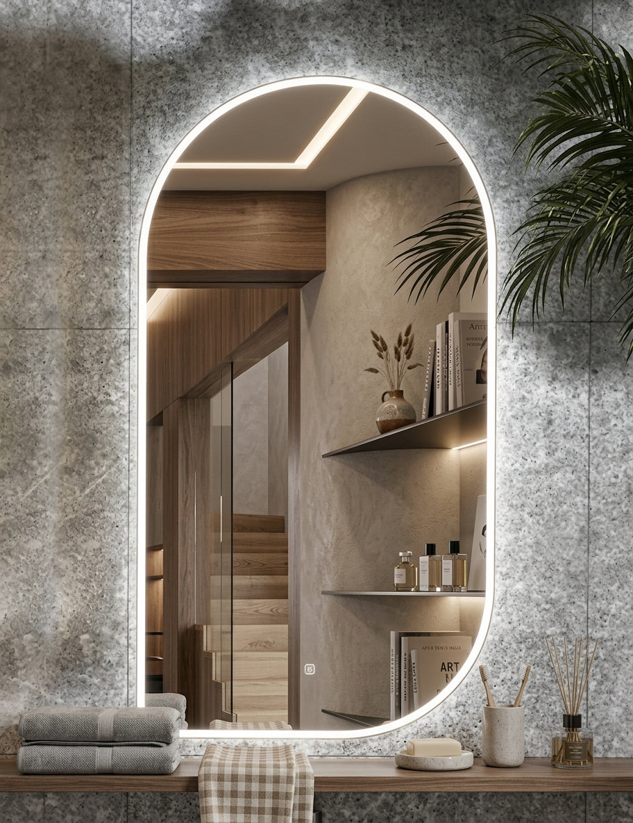 Espejo de baño con luz LED irregular retroiluminado · Modelo GALES