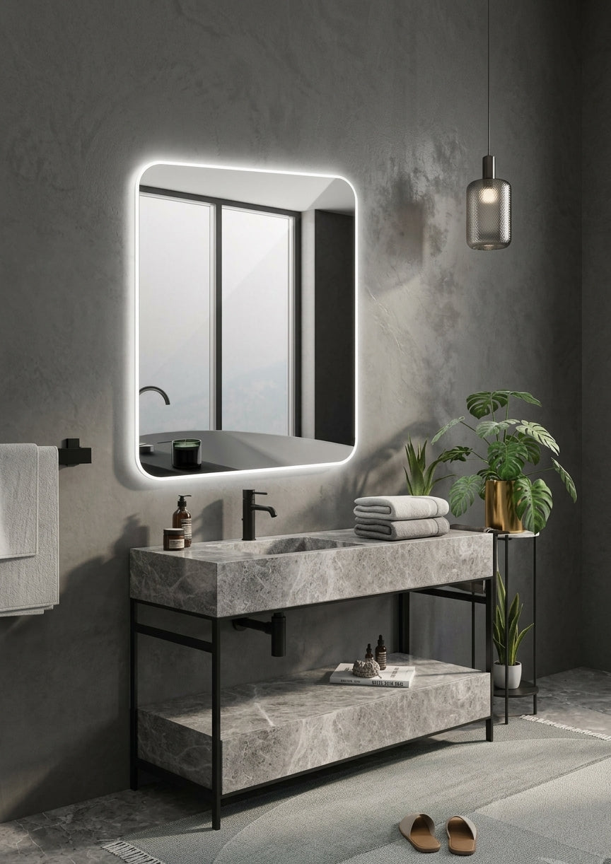 Espejo de baño con luz LED rectangular retroiluminado · Modelo DINAMARCA
