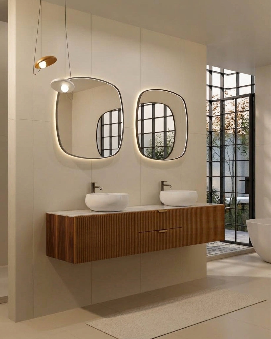 Espejo de baño con luz LED retroiluminada y perimetral · Modelo CATANIA